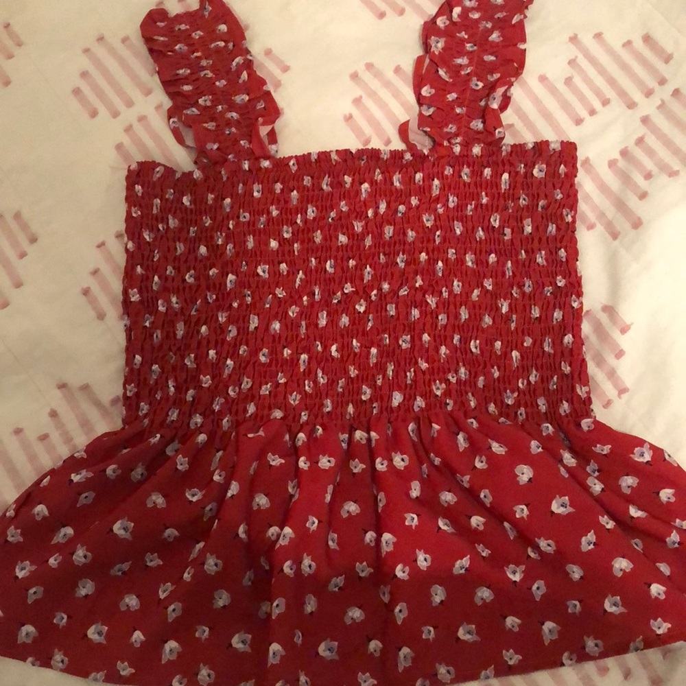 Boho red ruffle peplum top